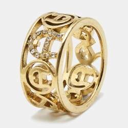 Aigner Crystals Gold Tone Ring Size 54