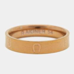 Pre Owned Aigner Gold Tone Logo Narrow Band Ring Size EU 54