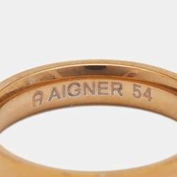 Pre Owned Aigner Gold Tone Logo Narrow Band Ring Size EU 54