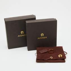 Pre Owned Aigner Gold Tone Logo Narrow Band Ring Size EU 54