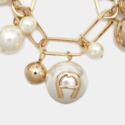 Pre Owned Aigner Faux Pearl Gold Tone Bracelet