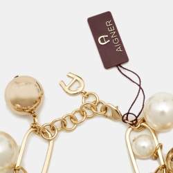 Pre Owned Aigner Faux Pearl Gold Tone Bracelet