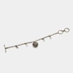 Aigner Sterling Silver Crystal Logo Charm Bracelet
