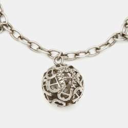 Aigner Sterling Silver Crystal Logo Charm Bracelet