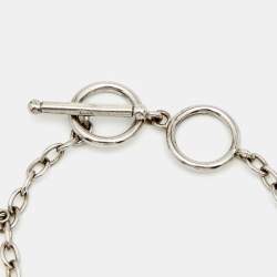 Aigner Sterling Silver Crystal Logo Charm Bracelet