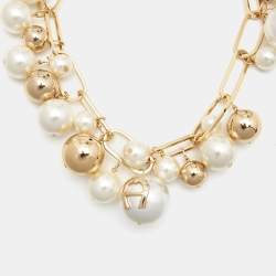 Pre Owned Aigner Bella Faux Pearl and Beads Gold Plated Chunky Necklace