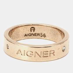 Pre Owned Aigner Crystals Gold Tone Band Ring Size 56
