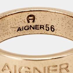 Pre Owned Aigner Crystals Gold Tone Band Ring Size 56