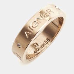 Pre Owned Aigner Crystals Gold Tone Band Ring Size 56