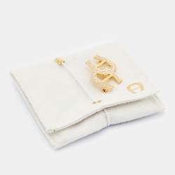 Pre Owned Aigner Gold Tone Double Crystal Logo Pin Brooch