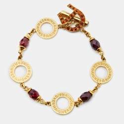 Pre Owned Aigner Crystals Beads Gold Tone Bracelet