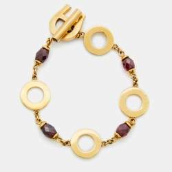 Pre Owned Aigner Crystals Beads Gold Tone Bracelet