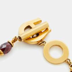 Pre Owned Aigner Crystals Beads Gold Tone Bracelet