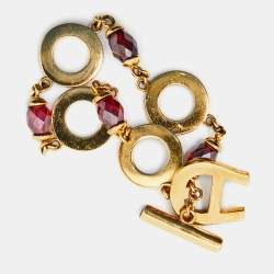 Pre Owned Aigner Crystals Beads Gold Tone Bracelet