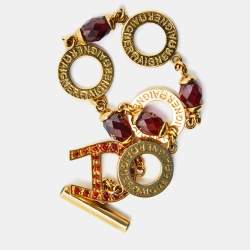 Pre Owned Aigner Crystals Beads Gold Tone Bracelet