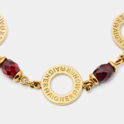 Pre Owned Aigner Crystals Beads Gold Tone Bracelet