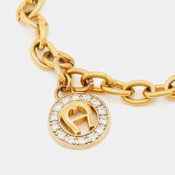 Pre Owned Aigner Gold Tone Logo Charm Chain Bracelet
