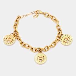Pre Owned Aigner Gold Tone Logo Charm Chain Bracelet