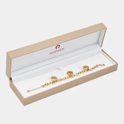 Pre Owned Aigner Gold Tone Logo Charm Chain Bracelet