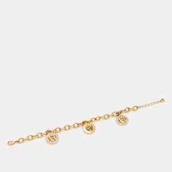 Pre Owned Aigner Gold Tone Logo Charm Chain Bracelet