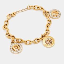 Pre Owned Aigner Gold Tone Logo Charm Chain Bracelet