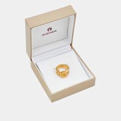 Aigner Gold Tone Belt Buckle Band Ring Size 53