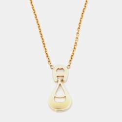 Pre Owned Aigner Crystal Enamel Gold Tone Pendant Necklace