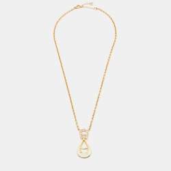 Pre Owned Aigner Crystal Enamel Gold Tone Pendant Necklace