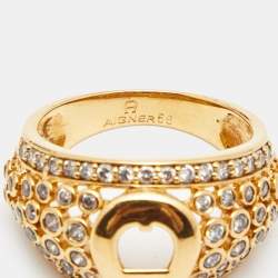 Pre Owned Aigner Crystals Gold Tone Ring Size 56