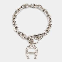 Pre Owned Aigner Crystals SIlver Tone Charm Bracelet