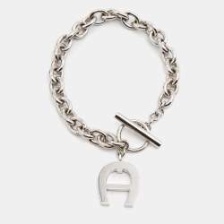 Pre Owned Aigner Crystals SIlver Tone Charm Bracelet