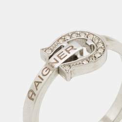 Pre Owned Aigner Crystals Silver Tone Ring Size 53