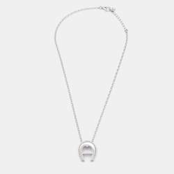 Aigner Sterling Silver Crystal Embellished Pendant Necklace