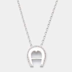 Aigner Sterling Silver Crystal Embellished Pendant Necklace