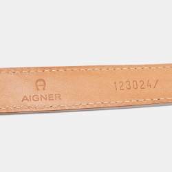 Aigner Off White Leather Logo Slim Belt 100CM