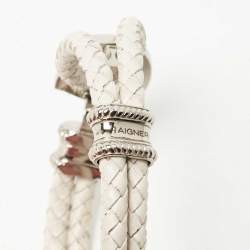 Pre Owned Aigner Braided Leather Silver Tone Bracelet