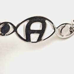 Pre Owned Aigner Logo Crystal Faux Pearl Silver Tone Bracelet