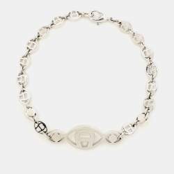 Pre Owned Aigner Logo Crystal Faux Pearl Silver Tone Bracelet