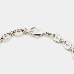 Pre Owned Aigner Logo Crystal Faux Pearl Silver Tone Bracelet