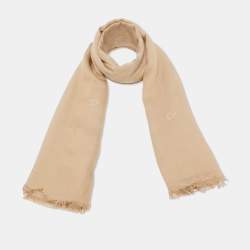 Aigner Beige Logo Pattern Cotton Blend Shawl