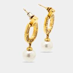 Pre Owned Aigner Crystal Faux Pearl Gold Tone Necklace Set