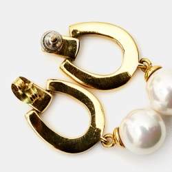 Pre Owned Aigner Crystal Faux Pearl Gold Tone Necklace Set