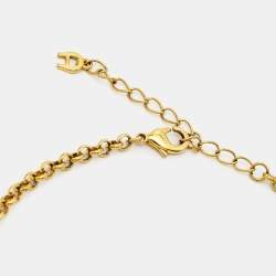 Pre Owned Aigner Crystal Faux Pearl Gold Tone Necklace Set