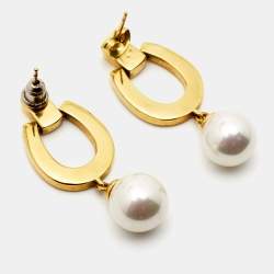 Pre Owned Aigner Crystal Faux Pearl Gold Tone Necklace Set