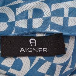 Pre Owned Aigner Blue Logo Monogram Printed Silk Scarf