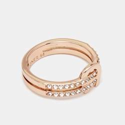 Pre Owned Aigner Crystal Rose Gold Tone Ring Size 54