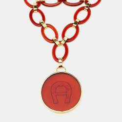 Pre Owned Aigner Burgundy Resin & Gold Tone Link Layered Necklace