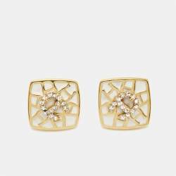 Pre Owned Aigner Enamel Crystal Gold Tone Earrings