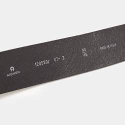 Pre Owned Aigner Black Leather Crystal Embellished Logo Belt 90CM