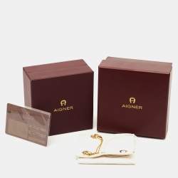 Pre Owned Aigner Love Mother of Pearl Crystals Gold Tone Bracelet